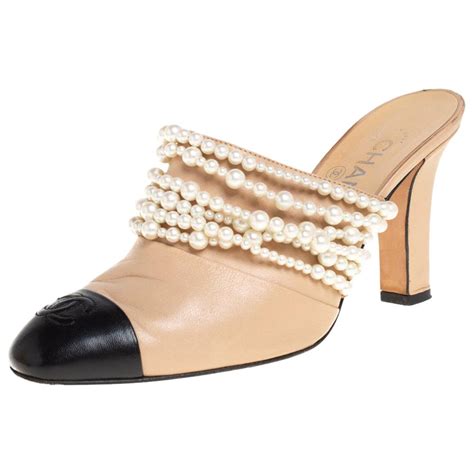 chanel mules beige|Chanel mules pearl heel.